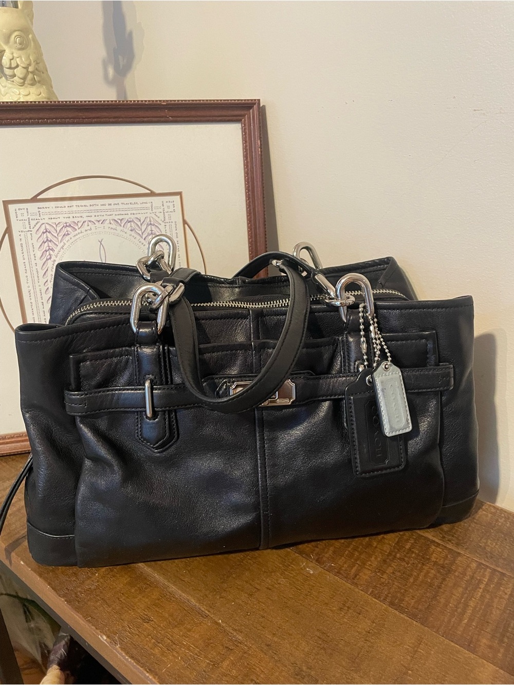 Coach Black Leather Satchel with Silver Hardware